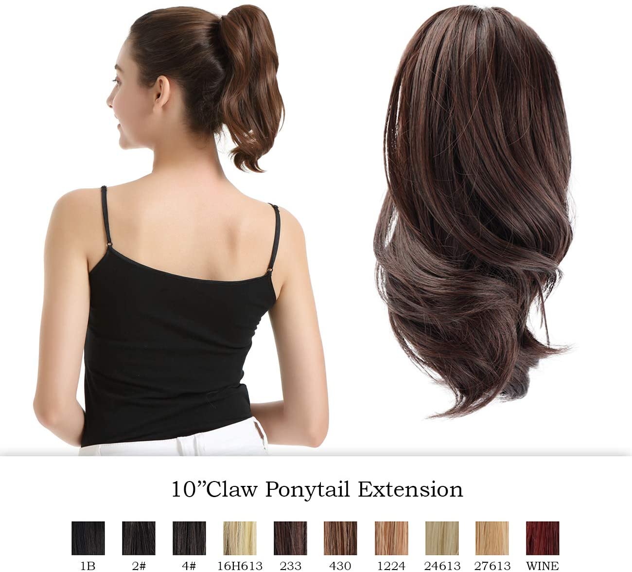 BARSDAR 10 inch Clip in Ponytail Hair Extensions Short Curly Synthetic Hair Piece for Women (2/33# Darkest Brown mix Dark Auburn Evenly) BARSDAR 10 inch Clip in Ponytail Hair Extensions Short Curly Synthetic Hair Piece for Women (2/33# Darkest Brown mix Dark Auburn Evenly)