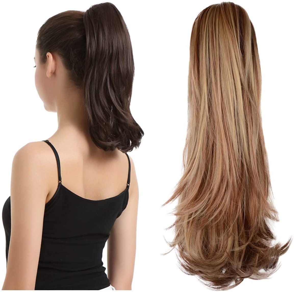 BARSDAR 14 Inches Clip in Ponytail Hair Extensions Short Wavy Synthetic Hair Piece for Women (12H24# Brown & Blonde) BARSDAR 14 Inches Clip in Ponytail Hair Extensions Short Wavy Synthetic Hair Piece for Women (12H24# Brown & Blonde)