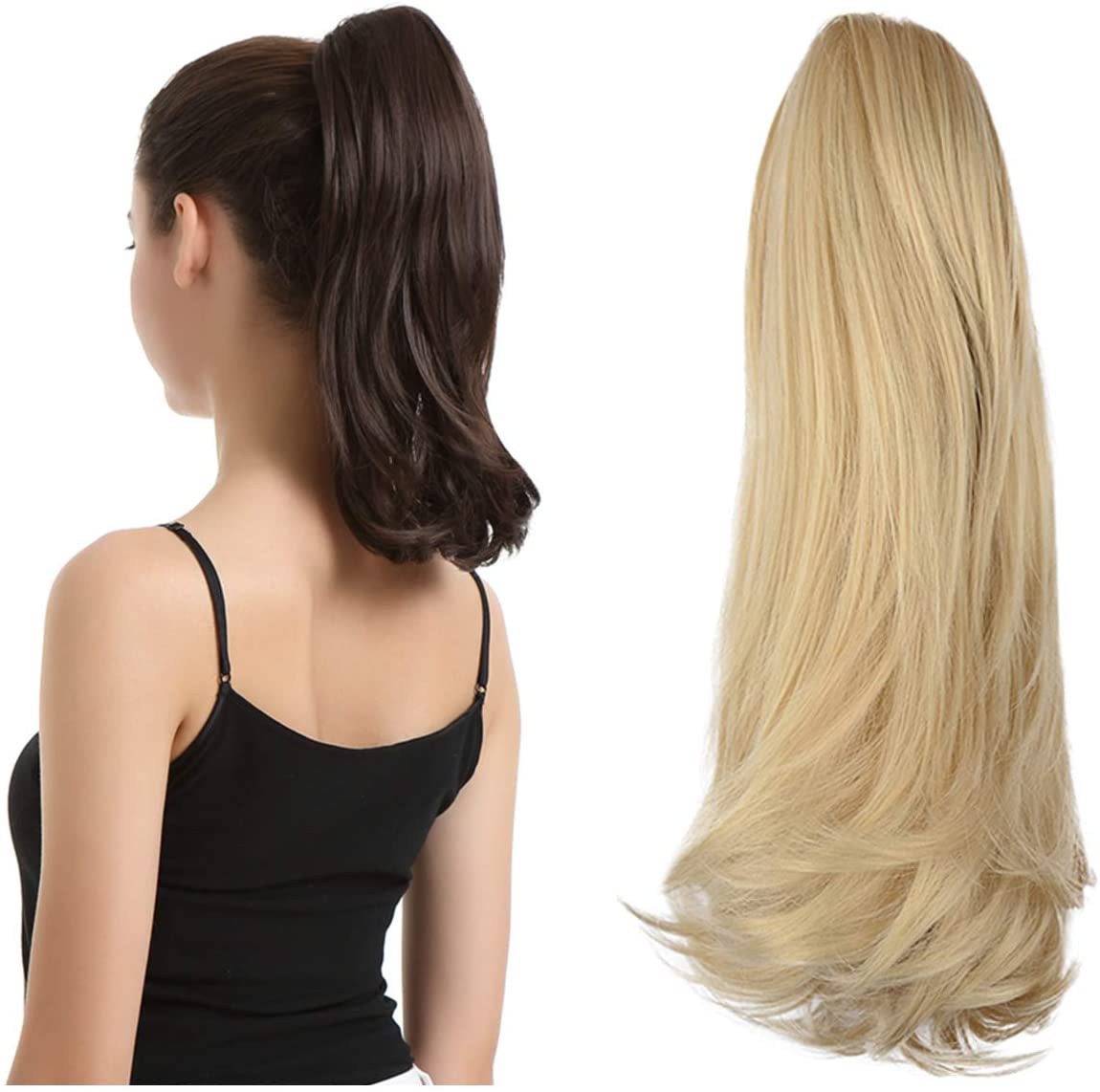BARSDAR 14 Inches Clip in Ponytail Hair Extensions Short Wavy Synthetic Hair Piece for Women (24/613# Light Blonde mix Bleach Blonde Evenly) BARSDAR 14 Inches Clip in Ponytail Hair Extensions Short Wavy Synthetic Hair Piece for Women (24/613# Light Blonde mix Bleach Blonde Evenly)