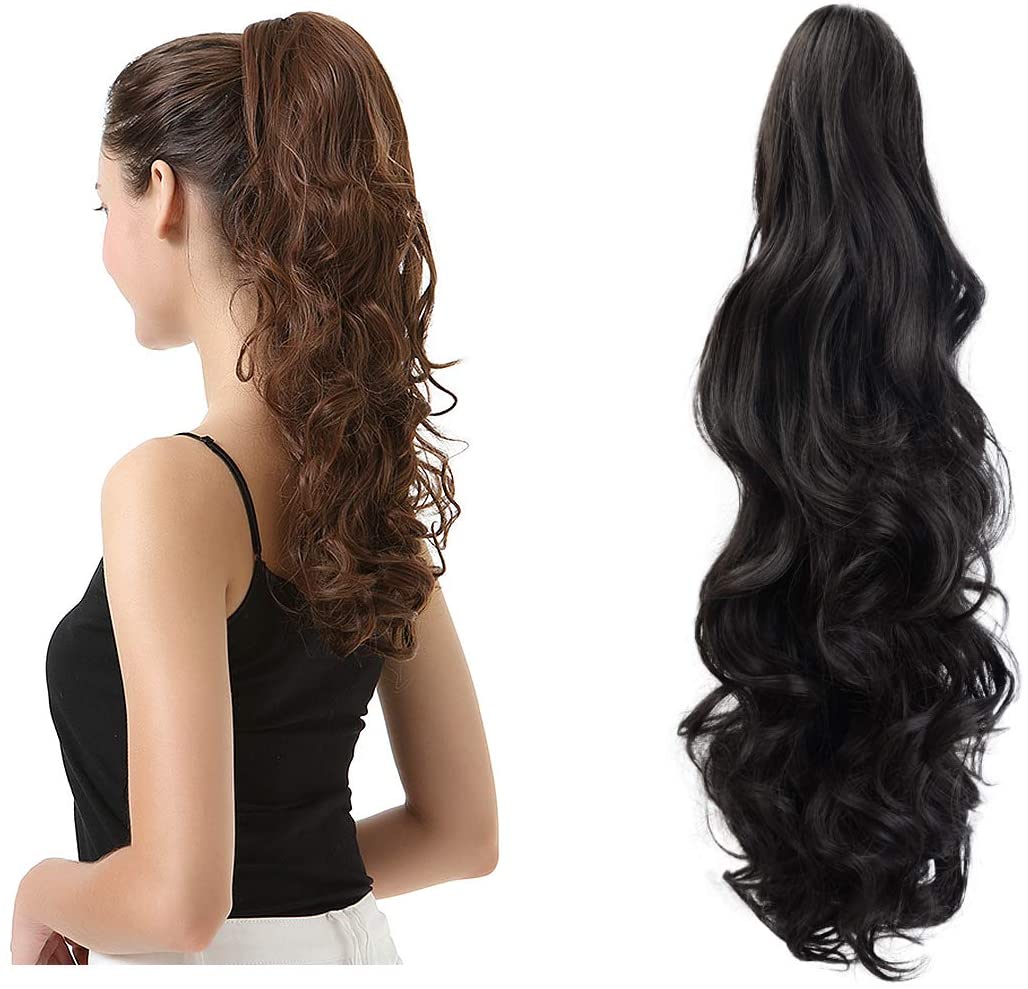 BARSDAR Clip In On Hair Extensions Claw Ponytail Extensions Hair Piece Curly for Women Synthetic Heat-Resisting 19 Inch (2# Natural Black) BARSDAR Clip In On Hair Extensions Claw Ponytail Extensions Hair Piece Curly for Women Synthetic Heat-Resisting 19 Inch (2# Natural Black)