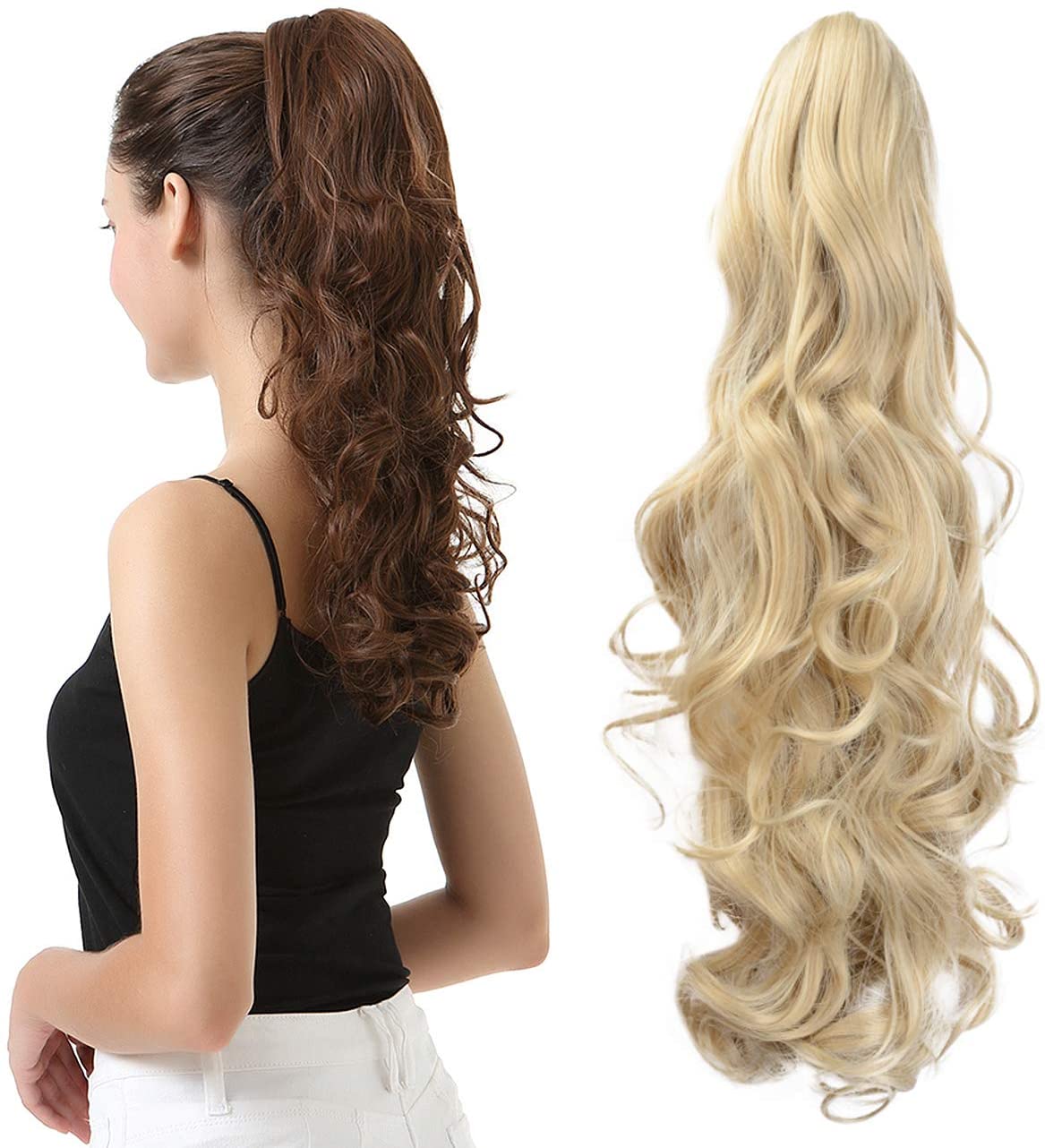 BARSDAR Clip In On Hair Extensions Claw Ponytail Extensions Hair Piece Curly for Women Synthetic Heat-Resisting 19 Inch (24/613# Light Blonde mix Bleach Blonde Evenly) BARSDAR Clip In On Hair Extensions Claw Ponytail Extensions Hair Piece Curly for Women Synthetic Heat-Resisting 19 Inch (24/613# Light Blonde mix Bleach Blonde Evenly)