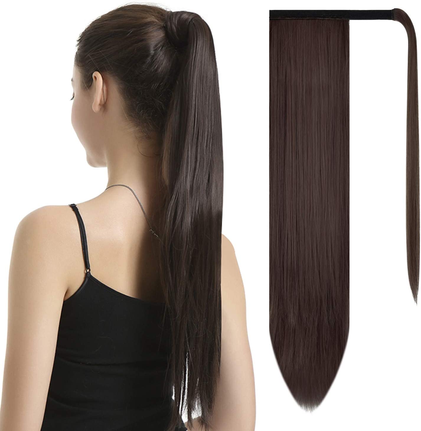 BARSDAR 26 Inch Ponytail Extension Hair Bun Extensions Hairpiece Messy for Women (2/33# Darkest Brown mix Dark Auburn Evenly) BARSDAR 26 Inch Ponytail Extension Hair Bun Extensions Hairpiece Messy for Women (2/33# Darkest Brown mix Dark Auburn Evenly)