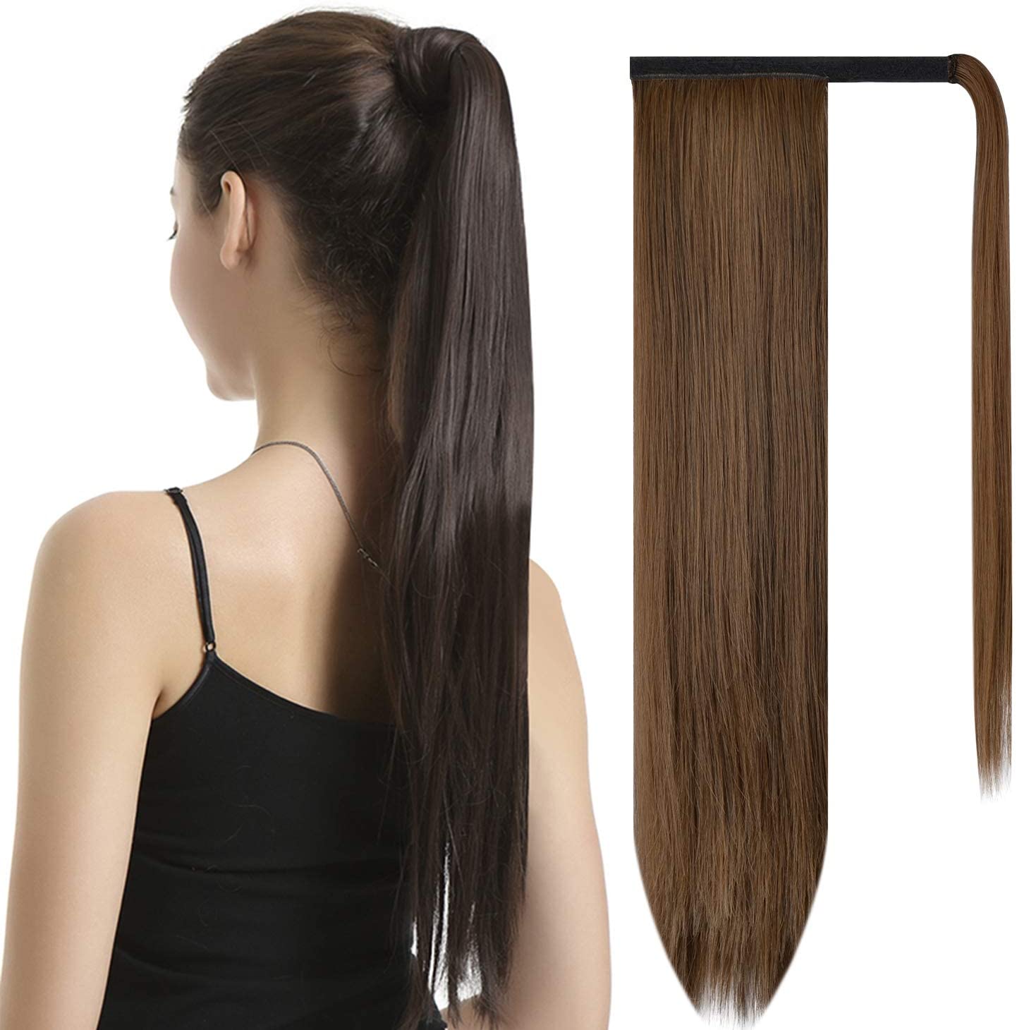 BARSDAR Ponytail Extension 26 Inch Long Straight Wrap Around Hair Piece for Women Synthetic Hair for Daily Use (4/30# Dark Brown mix Auburn Evenly) BARSDAR Ponytail Extension 26 Inch Long Straight Wrap Around Hair Piece for Women Synthetic Hair for Daily Use (4/30# Dark Brown mix Auburn Evenly)