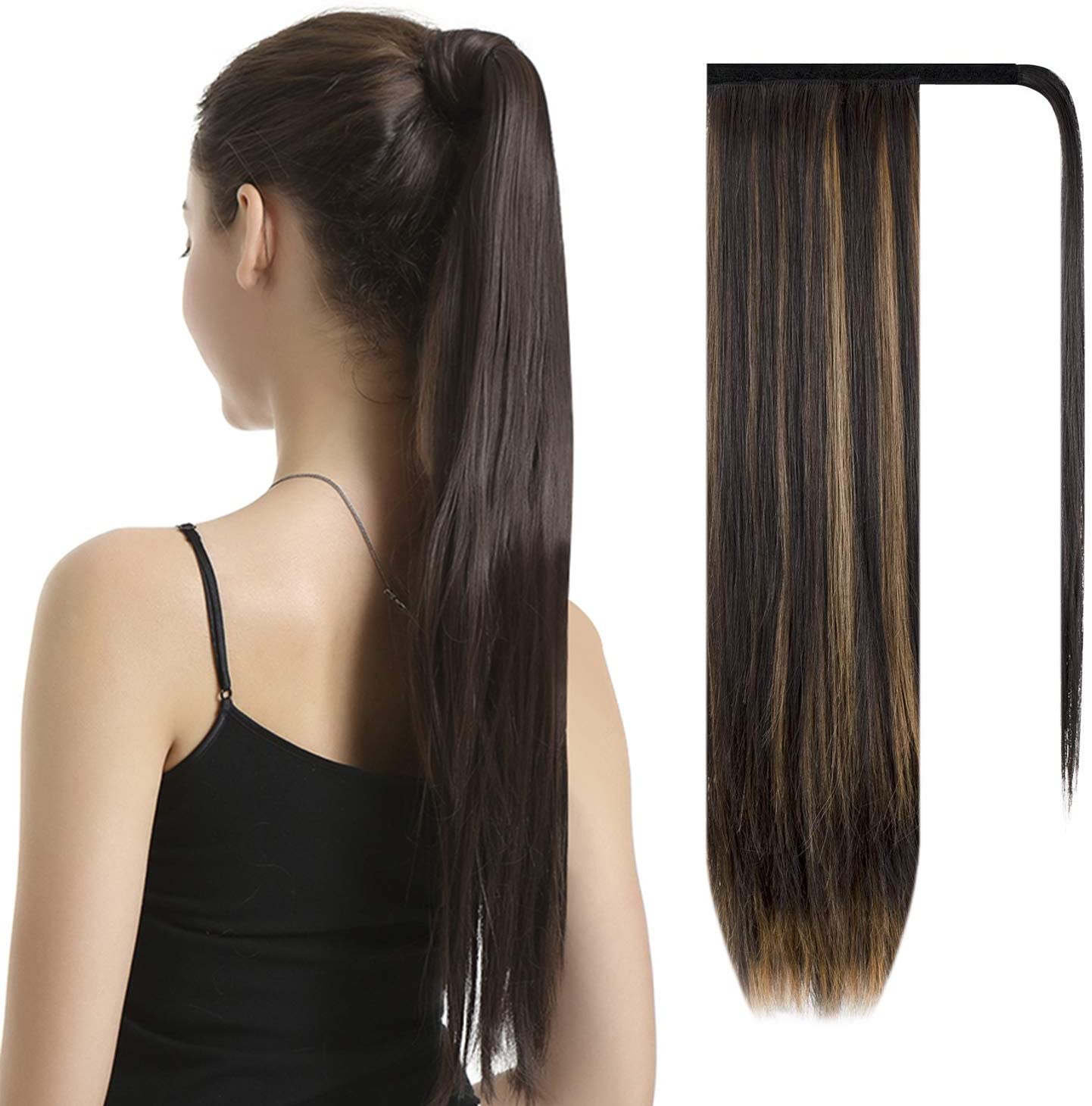 BARSDAR Ponytail Extension 26 Inch Long Straight Wrap Around Hair Piece for Women Synthetic Hair for Daily Use(4H27# Dark Brown mix Strawberry Blonde Unevenly) BARSDAR Ponytail Extension 26 Inch Long Straight Wrap Around Hair Piece for Women Synthetic Hair for Daily Use(4H27# Dark Brown mix Strawberry Blonde Unevenly)