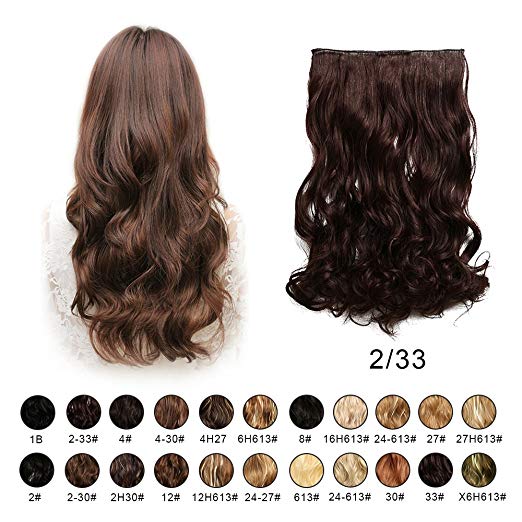 BARSDAR 20" Wavy 3/4 Full Head Clip in Synthetic Hair Extensions Long Curly Wave one piece 5 Clips Hairpieces for Women 130g(2/33# Darkest Brown mix Dark Auburn Evenly) BARSDAR 20" Wavy 3/4 Full Head Clip in Synthetic Hair Extensions Long Curly Wave one piece 5 Clips Hairpieces for Women 130g(2/33# Darkest Brown mix Dark Auburn Evenly)