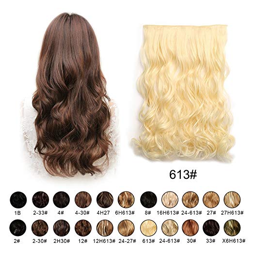 BARSDAR 20" Wavy 3/4 Full Head Clip in Synthetic Hair Extensions Long Curly Wave one piece 5 Clips Hairpieces for Women 130g(613# Bleach Blonde) BARSDAR 20" Wavy 3/4 Full Head Clip in Synthetic Hair Extensions Long Curly Wave one piece 5 Clips Hairpieces for Women 130g(613# Bleach Blonde)