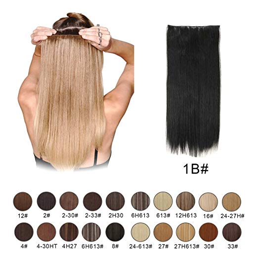 BARSDAR 24" Straight 3/4 Full Head One Piece 5 clips Clip in on Synthetic Hair Extensions Hairpieces for Women - 1B# Off Black BARSDAR 24" Straight 3/4 Full Head One Piece 5 clips Clip in on Synthetic Hair Extensions Hairpieces for Women - 1B# Off Black
