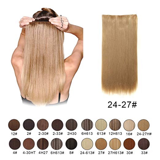 BARSDAR 24" Straight 3/4 Full Head One Piece 5 clips in on Synthetic Hair Extensions Hair pieces for Women - 24/27# Light Blonde mix Strawberry Blonde Evenly BARSDAR 24" Straight 3/4 Full Head One Piece 5 clips in on Synthetic Hair Extensions Hair pieces for Women - 24/27# Light Blonde mix Strawberry Blonde Evenly