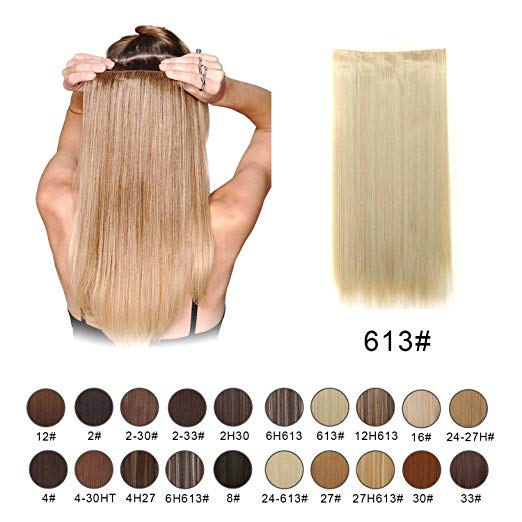 BARSDAR 24" Straight 3/4 Full Head One Piece 5 clips in on Synthetic Hair Extensions Hair pieces for Women - 613# Bleach Blonde BARSDAR 24" Straight 3/4 Full Head One Piece 5 clips in on Synthetic Hair Extensions Hair pieces for Women - 613# Bleach Blonde