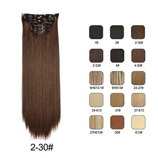 BARSDAR 6Pcs 16Clips 23" Thick Straight Full Head Clip in on Double Weft Synthetic Hair Extensions Hairpieces for Women 135g/4.76oz (2/30# Darkest Brown mix Auburn Evenly) BARSDAR 6Pcs 16Clips 23" Thick Straight Full Head Clip in on Double Weft Synthetic Hair Extensions Hairpieces for Women 135g/4.76oz (2/30# Darkest Brown mix Auburn Evenly)