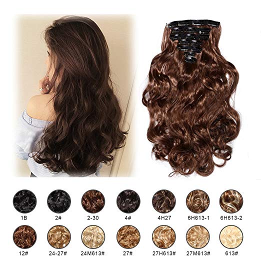 BARSDAR 17" Long Curly 7Pcs 16Clips Full Head Clip in Synthetic Hair Extensions Hairpieces for Women 150g (2/30#Darkest Brown mix Auburn Evenly) BARSDAR 17" Long Curly 7Pcs 16Clips Full Head Clip in Synthetic Hair Extensions Hairpieces for Women 150g (2/30#Darkest Brown mix Auburn Evenly)