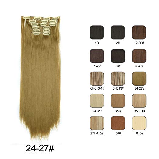 BARSDAR 6Pcs 16Clips 23" Thick Straight Full Head Clip in on Double Weft Synthetic Hair Extensions Hairpieces for Women 135g/4.76oz (24/27# Light Blonde mix Strawberry Blonde Evenly) BARSDAR 6Pcs 16Clips 23" Thick Straight Full Head Clip in on Double Weft Synthetic Hair Extensions Hairpieces for Women 135g/4.76oz (24/27# Light Blonde mix Strawberry Blonde Evenly)
