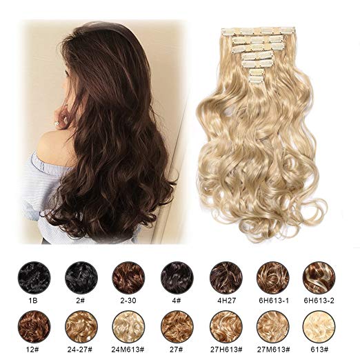 BARSDAR 17" Long Curly 7Pcs 16Clips Full Head Clip in Synthetic Hair Extensions Hairpieces for Women 150g (27M613# Strawberry Blonde mix Bleach Blonde Evenly) BARSDAR 17" Long Curly 7Pcs 16Clips Full Head Clip in Synthetic Hair Extensions Hairpieces for Women 150g (27M613# Strawberry Blonde mix Bleach Blonde Evenly)