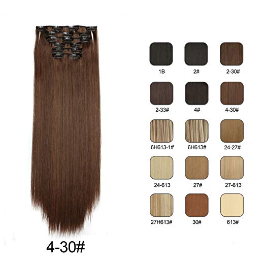 BARSDAR 6Pcs 16Clips 23" Thick Straight Full Head Clip in on Double Weft Synthetic Hair Extensions Hairpieces for Women 135g/4.76oz (4/30# Dark Brown mix Auburn Evenly) BARSDAR 6Pcs 16Clips 23" Thick Straight Full Head Clip in on Double Weft Synthetic Hair Extensions Hairpieces for Women 135g/4.76oz (4/30# Dark Brown mix Auburn Evenly)