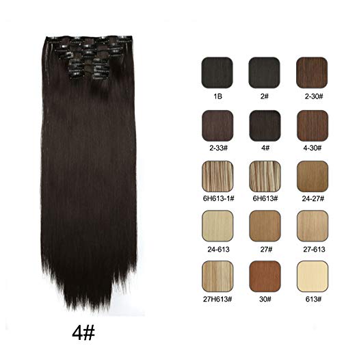 BARSDAR 6Pcs 16Clips 23" Thick Straight Full Head Clip in on Double Weft Synthetic Hair Extensions Hairpieces for Women 135g/4.76oz (4# Dark Brown) BARSDAR 6Pcs 16Clips 23" Thick Straight Full Head Clip in on Double Weft Synthetic Hair Extensions Hairpieces for Women 135g/4.76oz (4# Dark Brown)
