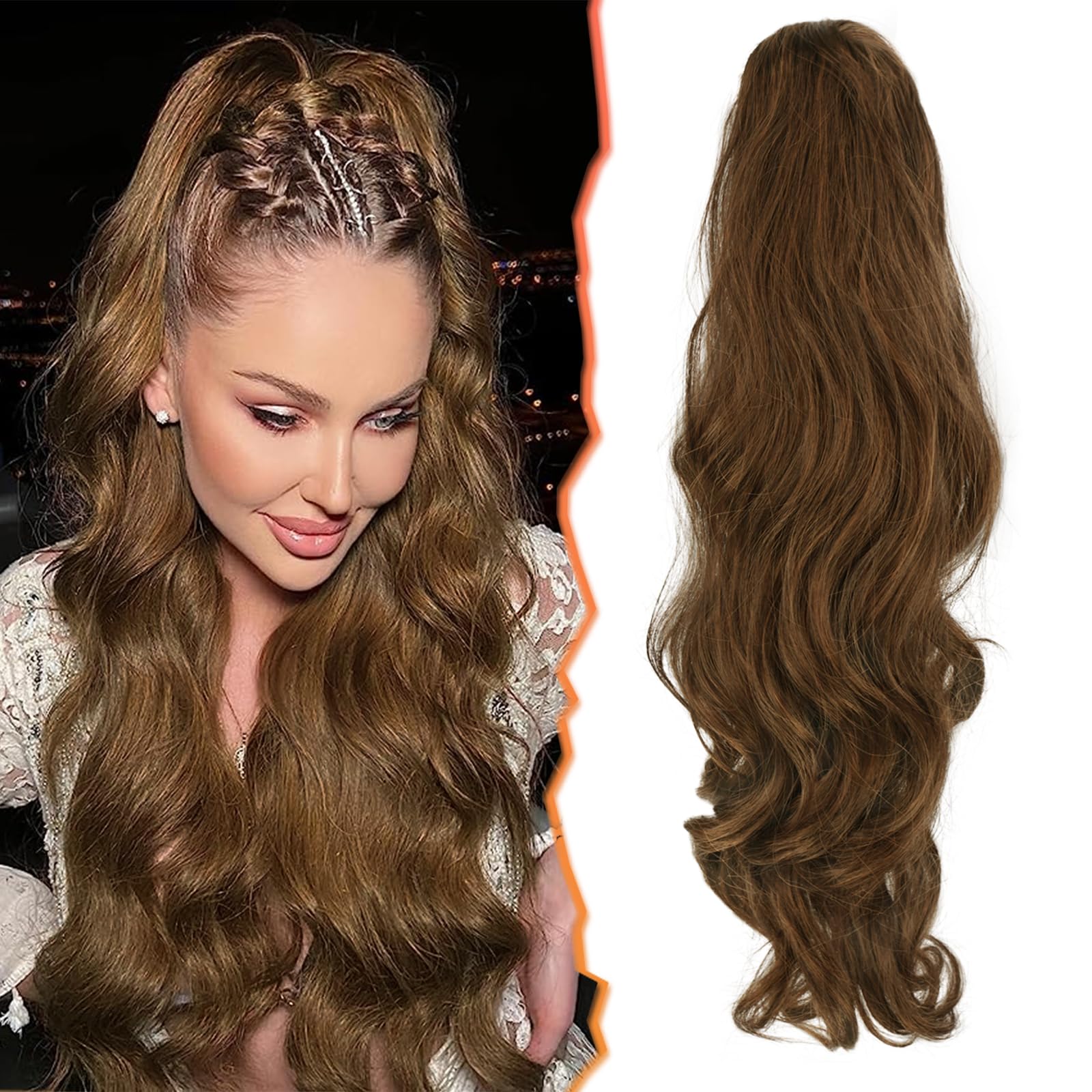BARSDAR Claw Clip Ponytail Extension, BARSDAR 20'' Claw Clip Wavy Ponytail Hair Extensions for Women Synthetic Balayage Clip in Ponytail Hairpieces Fake Pony Tails for Girls Daily Party(Brown & Auburn) BARSDAR Claw Clip Ponytail Extension, BARSDAR 20'' Claw Clip Wavy Ponytail Hair Extensions for Women Synthetic Balayage Clip in Ponytail Hairpieces Fake Pony Tails for Girls Daily Party(Brown & Auburn)