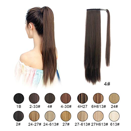 BARSDAR 26" Long Straight Wrap Around Synthetic Ponytail Clip in Hair Extensions One Piece Hairpiece Binding Pony Tail Extension for Women Lady Girl (4# Dark Brown) BARSDAR 26" Long Straight Wrap Around Synthetic Ponytail Clip in Hair Extensions One Piece Hairpiece Binding Pony Tail Extension for Women Lady Girl (4# Dark Brown)