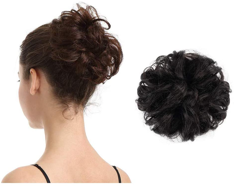 BARSDAR 100% Human Hair Scrunchies (1B Natural Black) Curly Messy Hair Bun Extensions Wedding Hair Pieces for Women Kids Hair Updo Donut Chignons BARSDAR 100% Human Hair Scrunchies (1B Natural Black) Curly Messy Hair Bun Extensions Wedding Hair Pieces for Women Kids Hair Updo Donut Chignons