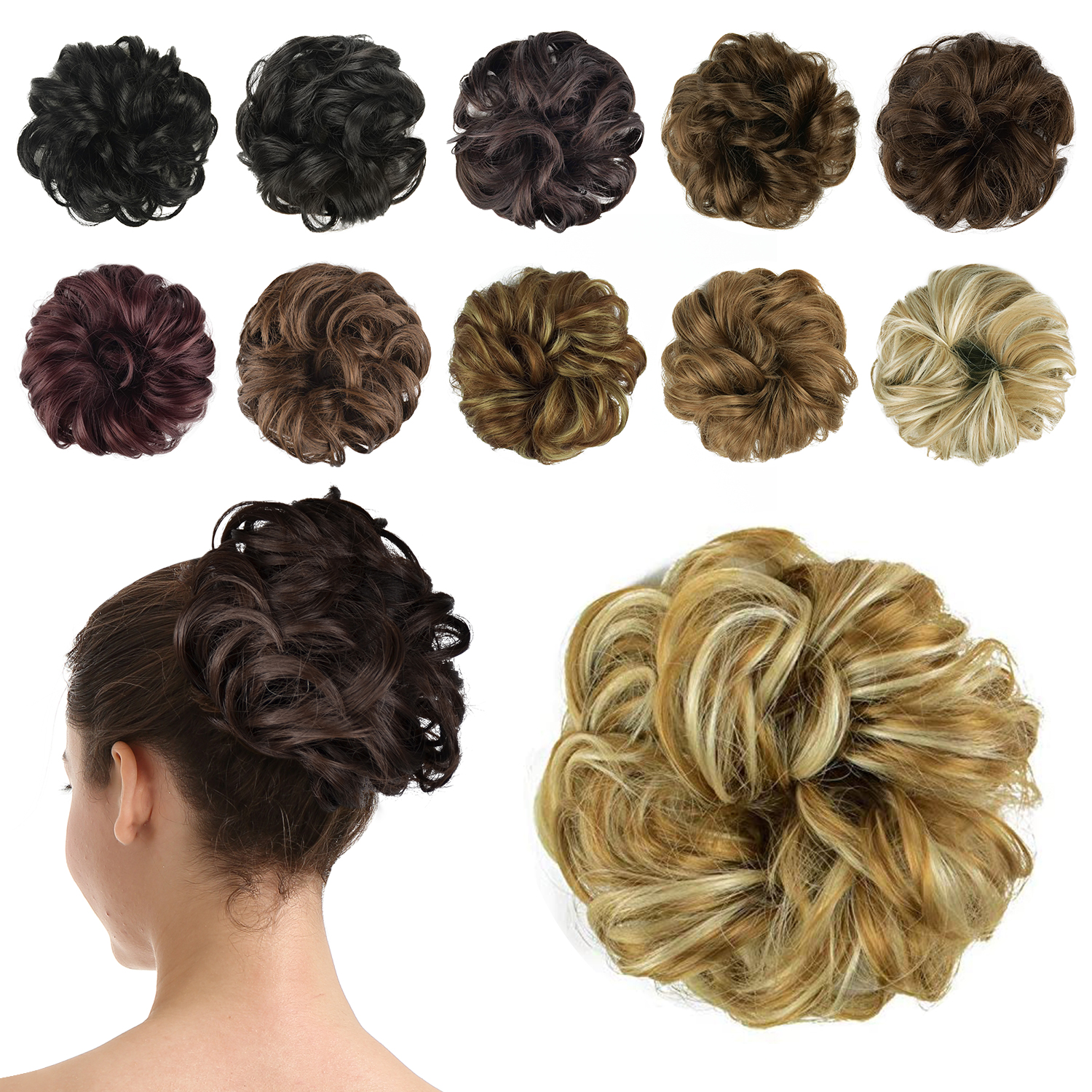 BARSDAR Hair Bun Extensions Hairpiece Hair Rubber Scrunchies for Women Ponytail Extensions Updo Curly Messy Bun - Lightest Ash Brown & Bleach Blonde BARSDAR Hair Bun Extensions Hairpiece Hair Rubber Scrunchies for Women Ponytail Extensions Updo Curly Messy Bun - Lightest Ash Brown & Bleach Blonde